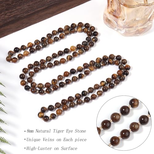 Beaded Necklace Hand Knotted for Woman - color: Tiger Eye