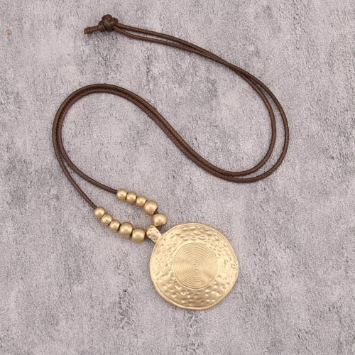 Bohemian Necklaces for Women Long Leather Necklace with Large Pendant Chunky Boho Hippie Jewelry Pendant Chocker Necklace - style: Bohemian