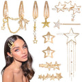 10PCS Gold Hair Clips Dangle Star Hair Clips Metal Snap Star Barrettes 9 Shapes Y2K Hair Accessories for Women and Girls - color: Gold