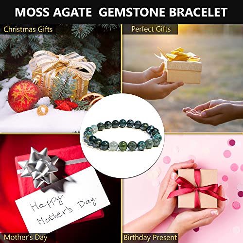 ANAYA AGATE Healing Crystal Bracelet for Women and Men – 8mm Round Beaded Bracelet for Men and Women – Unisex Stretchy Gemstone Bracelet for Healing and Protection - color: Moss Agate