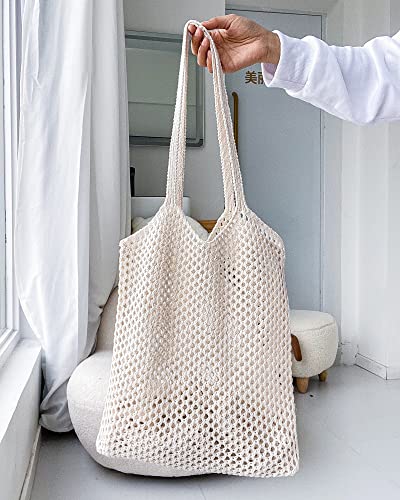 Crochet Mesh Beach Tote Shoulder Handbags Hobo Summer Aesthetic Women's Bag - color: Beige3