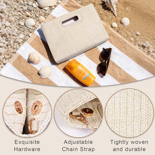 Beach Clutch Bag Straw Summer Clutch Purses for Women Handmade Woven Purse Detachable Gold Chain, Crossbody - color: Beige