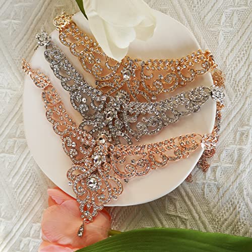 Hapibuy Crystal Wedding Jewelry Set Necklace Earring Set For Women and Brides Rose Gold and Silver Bridal Statement Jewelry sets - color: gold