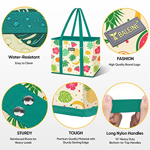 BALEINE 3Pk Reusable Grocery Bags, Foldable Shopping Bags for Groceries with Reinforced Bottom & Handles (Hawaiian Brunch) - color: Hawaiian Brunch, size: 3 Pack