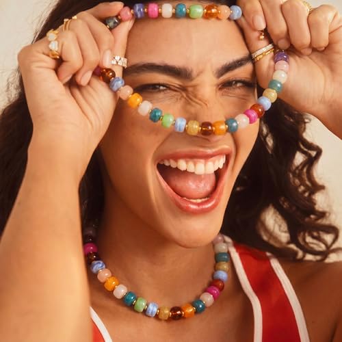 Colorful Beaded Necklace for Women Chunky Resin Beads Choker Necklaces Boho Statement Necklace Summer Vacation Y2K Jewelry - color: Colorful