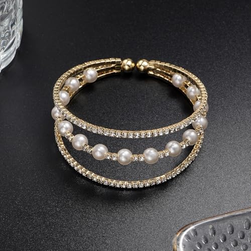 Suyi Rhinestone Bracelet Multilayer Gold Cuff Bracelet for Women Crystal Braidal Bracelets - color: Gold 7