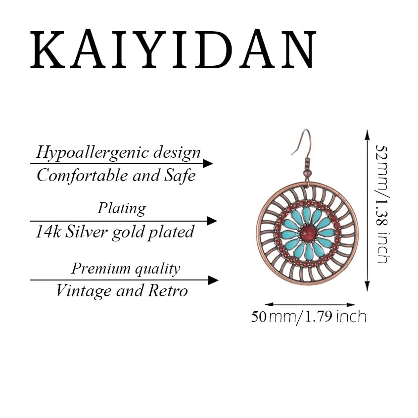 Silver/Gold Boho Dangle Statement Earrings for Women Trendy,Handmade Vintage Dainty Cute Long Drop Summer Earrings,fashion Accessories Jewelry Gifts - color: A29 bronze flower circle shaped