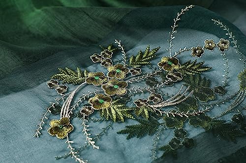 WINCESS YU Women Mulberry Silk Scarf Long & Large Embroidered Floral Pattern Shawl and Wraps Neckerchief for Hair & Neck - color: Gradient Green