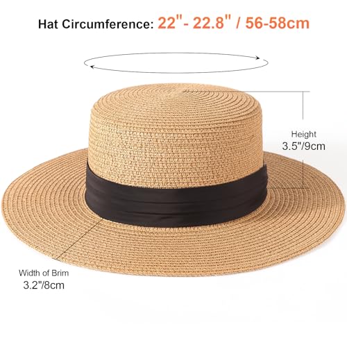 DRESHOW Women Straw Panama Hat Travel Fedora Beach Sun Hat Summer Wide Brim Straw Roll up Hats UPF 50+ - color: Fedora L Khaki