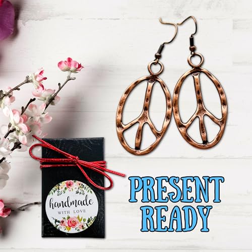 Peace sign earrings peace symbol charm earrings silver or bronze hippie necklace - color: copper