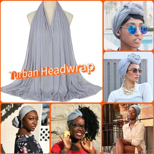 Nonbongoy Head Wraps for Black Women Stretch Headwraps Large Hair Wraps Hijab Scarves for Muslim Head Scarf Turban Headbands - color: 1-light Grey Headwrap