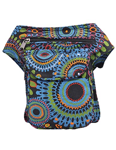 The Collection Royal Handmade Festival Waistpack Boho Hippie Waist Bag Hip Bum Running Belt Fanny Pack Travel Utility Belt (Blk+Grn) - color: Blk+Grn