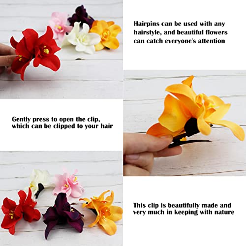 Hawaiian Artificial Flower Hair Clip, Bohemian Flower Hairpin for Seaside Holiday - Plumeria Hairpin Headdress Bobby Pins Headwear for Woman Girl Lady Kids - color: 5 colors