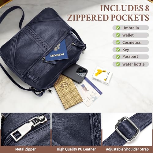 ELDA Crossbody Bags For Women Pocketbooks Soft PU Leather Purses and Handbags Multi Pocket Shoulder Bag - color: X-dark Blue