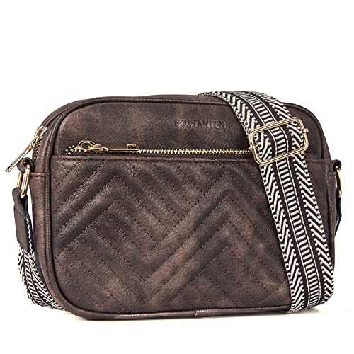 BOSTANTEN Quilted Crossbody Bags for Women Vegan Leather Purses Shoulder Handbags with Wide Strap - color: Coffee