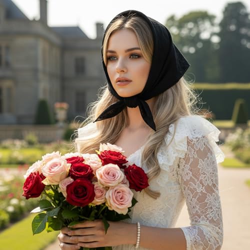 Black Lace Bandana Headband Scarf White Eyelet Lace Bandana Hair Scarf Triangle Headscarf for Women Flower Eyelet Hair Kerchief for Sweet Women Boho
