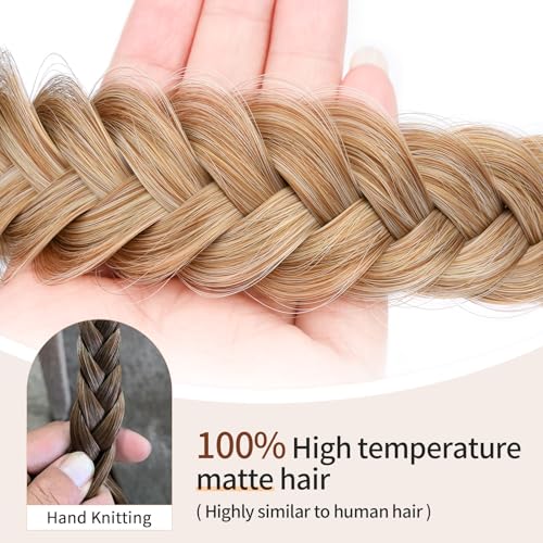 2PCs Braided Headband with teeth Handmade Messy Wide Synthetic Hair Elastic Stretch Fluffy Hairpiece for Brides (Golden Blonde) - color: Golden Blonde