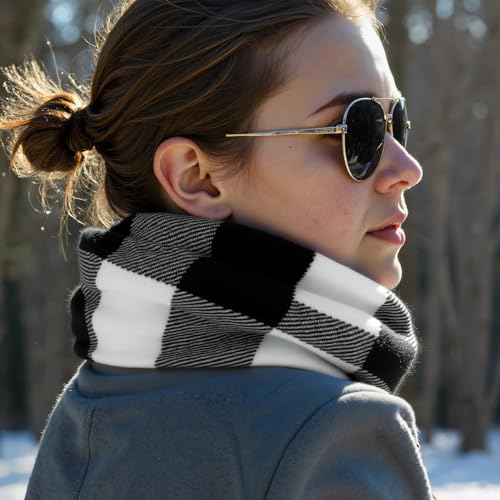 Loritta Womens Scarf Fashion Long Plaid Shawls Wraps Big Grid Winter Warm Lattice Large Scarves Gifts - color: U-black White Gray Lattice