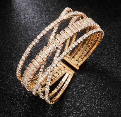 Rhinestone Bracelet for Women MultiLayer Crystal Cuff Bracelet Strand Layered Bracelet - color: Gold 4
