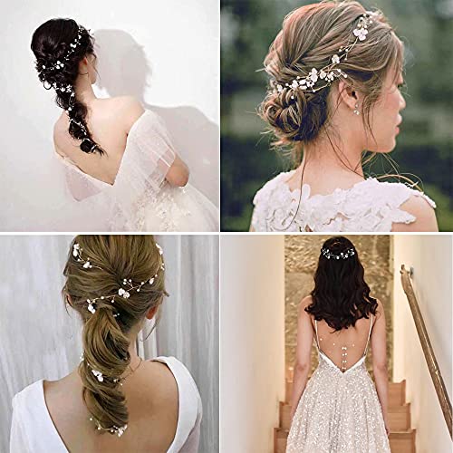 Bridal Wedding Hair Vine,Extra Long Pearl and Crystal Beads Bride Head Piece,Silver Hair Accessories for Women and Girls (Silver) - color: Silver