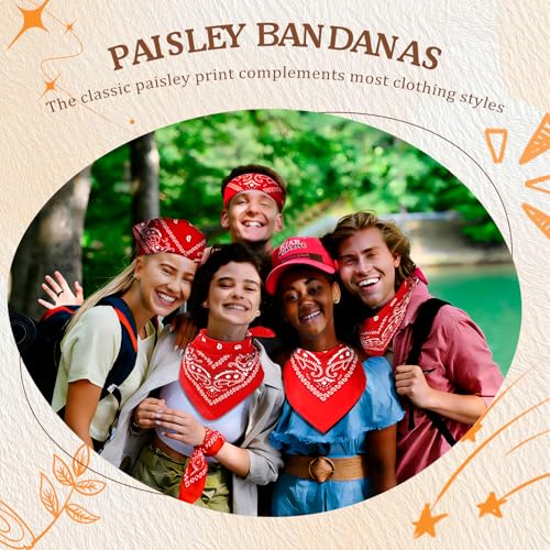 50 Pcs Bandanas Bulk Large Bandana Headband Paisley Cowboy Bandana Scarf Handkerchief for Women Men - color: Red