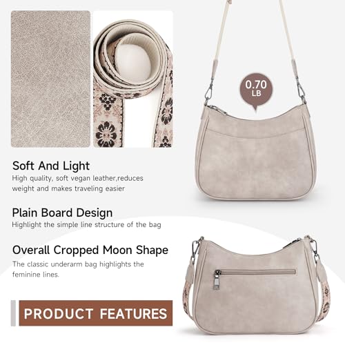 APHISON Trendy Leather Crossbody Purse with Adjustable Strap, Women's Shoulder Handbag - color: 02-grey