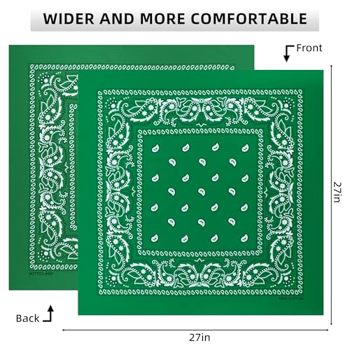 Extra Large Bandana 27” x 27”,100% Cotton bandana for Men and Women，Multi-Purpose Scarf Headbands ，Head Scarfs - color: Olive/Green