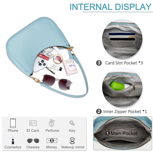KKXIU Shoulder Bag for Women Cute Hobo Purses and Handbags Retro Clutch Underarm Purse | Cute - color: Light Blue