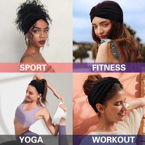 Yeshan Black Headbands for Women No slip Wide Stretchy Headband Twist Knotted Head bands Yoga Workout Sport Hair bands,Pack of 12 - color: No10(Mixed 12 pcs)