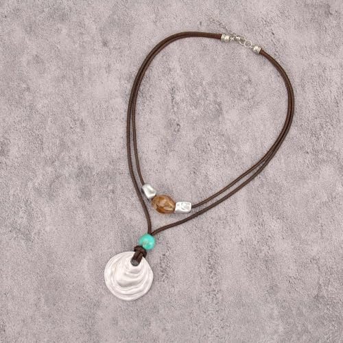 GelConnie Boho Necklaces for Women Cowgirl Necklace Stone Leather Cord Pendant Necklaces With Beads Long vintage Layered Choker Necklace - style: Leather Silver Necklace