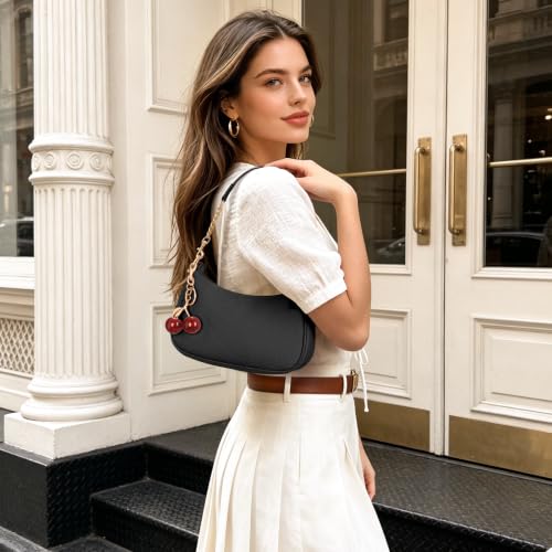 Small Shoulder Bags for Women Y2k Cute Shoulder Purse with Cherry Pendant Trendy Designer Handbag for Daily - color: A02-black