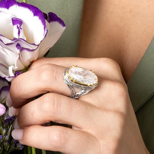 JEAN RACHEL JEWELRY Mixed Metal Two Tone Ring for Women – Oval CZ Wire Wrap – 925 Sterling Silver & 14K Gold Over Silver – Hypoallergenic Handcrafted Design