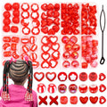 NAISKA 100PCS Red Valentines Hair Beads 10 Styles Loc Jewelry Heart Dreadlock Beads Cute Pony Bead Valentine's Day Braids Accessories for Kids Girls - color: Red