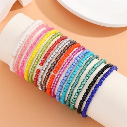 Boho Stackable Seed Beaded Bracelets for Women 18-20Pcs Colorful Handmade Multilayered Rice Bead Bracelet Set Summer Beach Bohemian Jewelry Gift - color: B-Multicolor(larger)