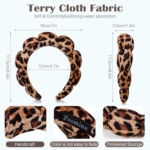 Ztomine Spa Headbands for Washing Face or Facial, Set of 2 Skincare, Terry Cloth Headband Wash Headband Combo Pack - Puffy Makeup Headbands for Face Washing, Mask, Skin Treatment - color: Leopard1-Leopard2