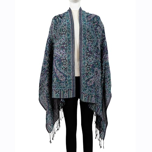 AUSEKALY Pashmina Feel Shawls Wraps for Women Rave Scarf Soft Silky Reversible Men Scarves - color: Black Green Purple