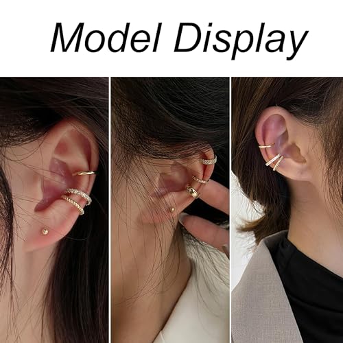 IRONBOX 9Pcs Ear Cuff Earrings for Women 14K Silver/Gold Ear Cuff Non Piercing Cartilage Clip Cuff Earrings Fake Earrings - color: 9Pcs Gold Tone CZ