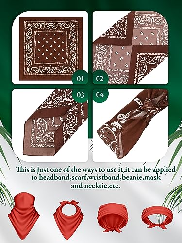 Unittype 36 Pieces Paisley Bandana Cowboy Bandanas Sports Novelty Headband Square Scarf Outdoor for Western Party Costume - color: Brown, style: Simple Style
