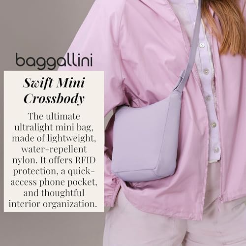 Baggallini Swift Mini Crossbody Bag for Women - 4.5x7 Small Travel Purse with Crossbody Strap and RFID - color: B-lite Lilac