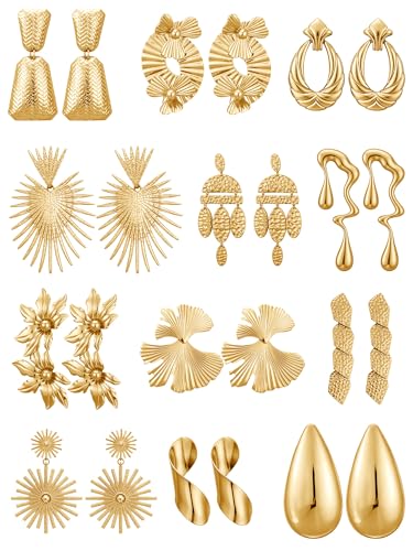 Glenmal Gold Statement Earrings for Women Large Gold Geometric Earrings Woven Twisted Leaf Earring Jewelry Gift - style: Novel Style