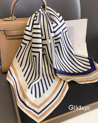 Satin Bandana Headscarf for Women Silky Hair Scarves for Fashion Lightweight - color: 20-blue-gray Striped Pattern