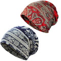 Women's Slouchy Beanie Cap Chemo Headwear Hats Scarf - color: F - Red Navy