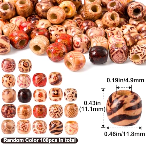 Pndeyo 100pcs Wooden Beads for Crafts, Large Hole Natural Wood Hair Bead, Vintage Wooden Spacer Beads for Macrame Necklace Bracelet DIY Craft Handmade Decor- Wood Color - color: Brown,100pcs,E Style