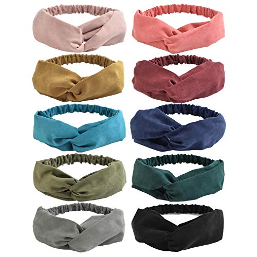 DRESHOW 10 Pack Boho Headbands for Women Girls Elastic Back Criss Cross Hair Band Twisted Head Wrap Solid Hair Accessories - color: 10 Pack Style E