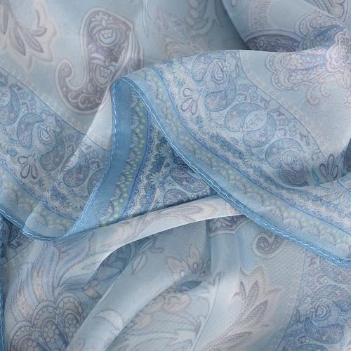 100% Mulberry Silk Women's Neck Silk Scarf-Lightweight Shawl,FLoral Print Beach Silk Wrap-Scarves for Photography - color: Grey Blue