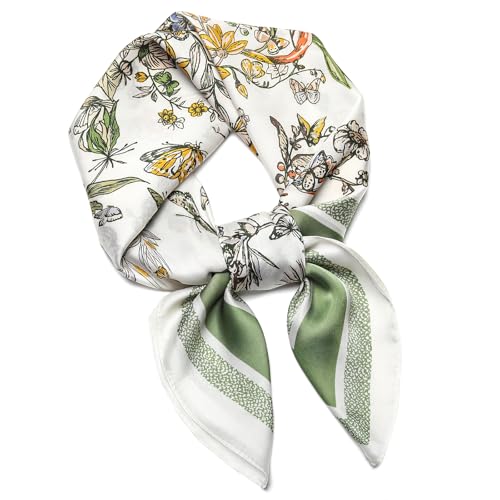 Stlvoll 27.5" Silk Neck Scarf of Women's Fashion Head Scarf Square Neck Satin Scarfs for Bag Hair Scarves Gift - color: Butterfly/Green