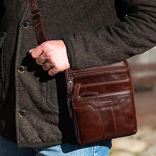 Leather Messenger Bag for Men, Small Leather Sling Shoulder Bag Messenger Pack for Men, Man Purse - color: Brown