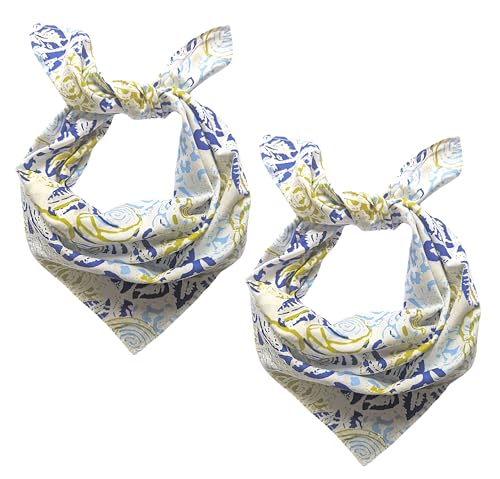 AVKA Studio 100% Cotton Bandanas for Women & Men, 2 Pack 20x20 Inch, 22x22 inch Hand Printed, Lightweight Cotton Handkerchief - color: White Blue & Green, size: 22 x 22 Inches Large