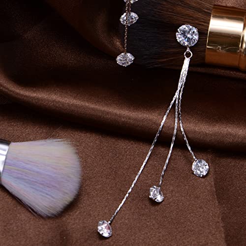 Long Chain Earrings for Women - Sterling Silver Cubic Zirconia CZ Crystal Bridal linear Dangle Drop Earrings for Wedding Girls Party Prom Hypoallergenic Costume Jewelry - color: 14k White Gold Plated