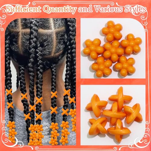 NAISKA 60PCS Flower Beads for Hair Orange Hair Beads for Braids Large Dreadlock Bead Loc Jewelry Cute Braids Accessories for Kids Girls - color: Orange